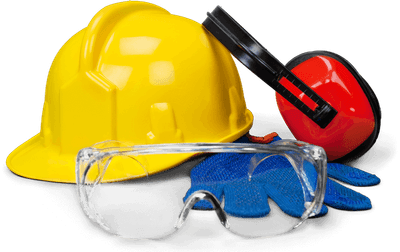 casco, occhiali, cuffie e guanti protettivi per la sicurezza sul lavoro